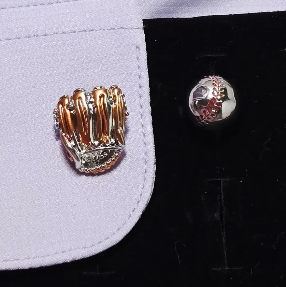 Baseball & Glove Men’s Novelty French Cufflinks Silver Plated Bullet Back Gift